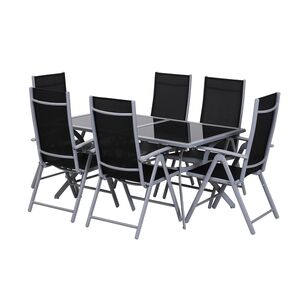 Outsunny Gartensitzgruppe mit 6 Stühlen schwarz, silber   Gartengarnitur Balkonmöbel Sitzgarnitur Sitzgruppe