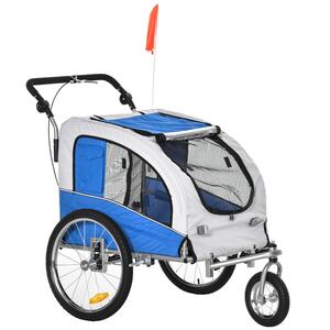 PawHut Hundeanhänger mit beidseitiger Feststellbremse grau, blau 130 x 90 x 110 cm (LxBxH)   Hundejogger Hundefahrradanhänger pet bike trailer
