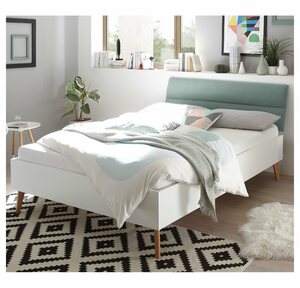 Lomadox Bett »MAINZ-61«, Doppelbett im skandinavischen Stil, weiß matt/mint grün mit Füßen aus Natureiche Massivholz B/H/T ca. 145x44x210 cm