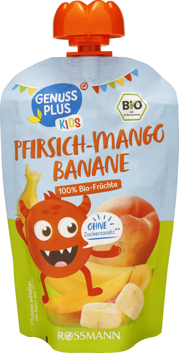 Bild 1 von GENUSS PLUS KIDS Kids Bio Fruchtpüree Pfirsich-Mango-Banane