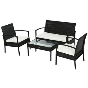 Outsunny Polyrattan Sitzgruppe als 7-teiliges Set schwarz, cremeweiß   Gartenset Gartenmöbel Rattanmöbel Rattanset