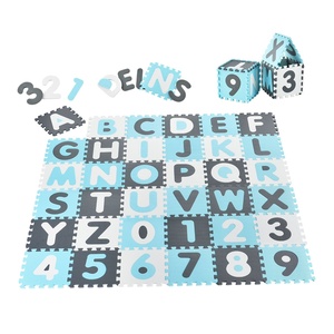Juskys Kinder Puzzlematte Juna 36 Teile mit Buchstaben & Zahlen - rutschfest – blau für Jungen