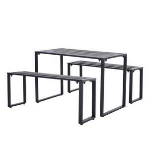 Outsunny Gartengarnitur als 3-teiliges Set schwarz   Sitzgruppe Bierzeltgarnitur ein Tisch mit Sitzbank