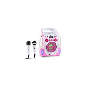 Kara Liquida Karaokeanlage CD USB MP3 Wasserstrahl LED 2x Mikrofon mobil... Pink