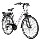 Bild 1 von Zündapp Z802 E Bike Trekkingrad Damen ab 155 cm mit Nabenmotor Pedelec Trekking Fahrrad mit 21 Gang und Beleuchtung StVZO... 48 cm, weiß/lila