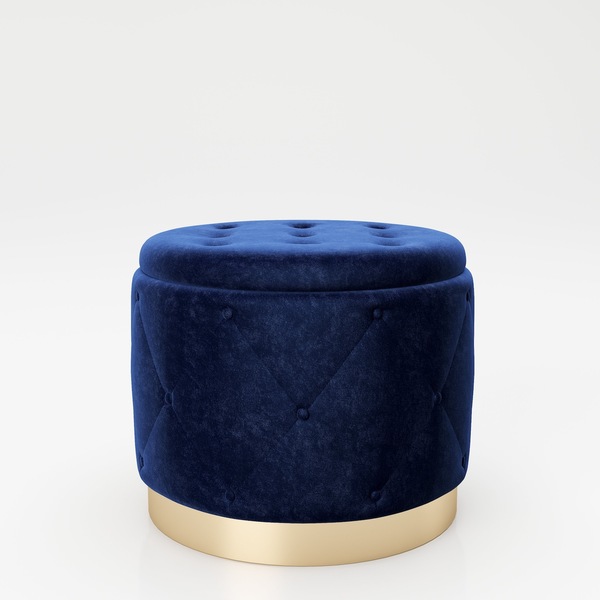 Bild 1 von PLAYBOY - Pouf "LIZ" gepolsterter Sitzhocker mit Stauraum, Samtstoff in Blau und Chesterfield-Optik, Metallfuss in Goldoptik, Retro-Design