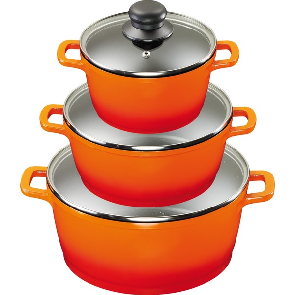 Bild 1 von KING Aluguss Kochtopfset 3/6-teilig inklusive Henkelpads, orange