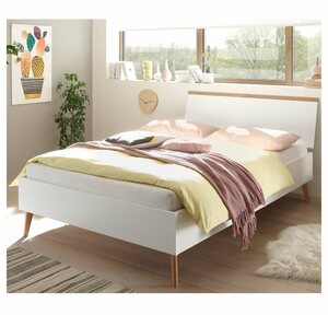 Lomadox Bett »MAINZ-61«, Doppelbett im skandinavian Design, weiß matt mit Eiche Riviera Nb., B/H/T ca. 145x44x210 cm