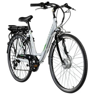 Zündapp Z503 E Bike Damen Fahrrad ab 155 cm 8 Zoll Pedelec mit tiefem Einstieg retro Hollandrad 7 Gang Schaltung Stadtrad StVZO... weiß/grün, 49 cm