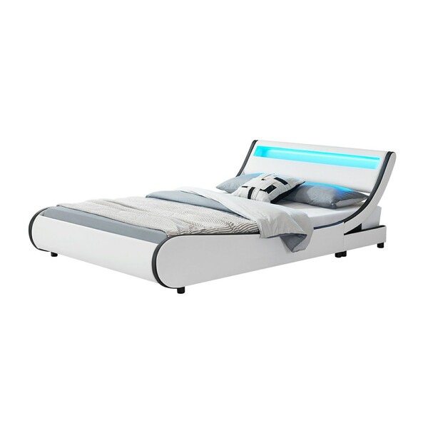 Bild 1 von Juskys Polsterbett Valencia 180x200 cm – Bett mit Lattenrost & LED Beleuchtung – Doppelbett weiß