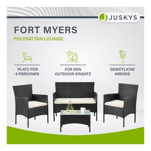 Polyrattan Gartenmöbel-Set Fort Myers schwarz mit Tisch, Sofa, 2 Stühle & Auflagen   Juskys
