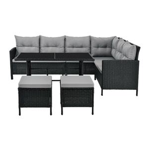 Juskys Polyrattan Lounge Manacor   Gartenmöbel Set mit Sofa, Tisch & 2 Hockern   schwarz