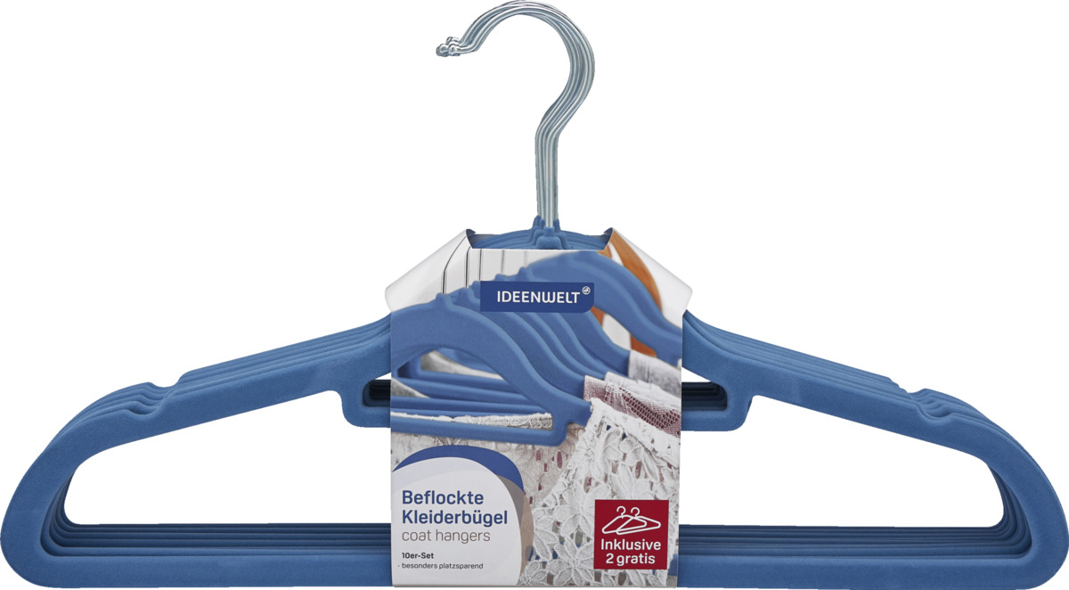 Bild 1 von IDEENWELT 10 Set Beflockte Kleiderbügel blau