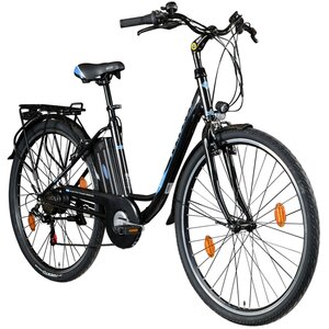 Zündapp Z505 28 Zoll E-Bike Citybike Pedelec 700c Tiefeinsteiger Damenfahrrad Heckantrieb... 48 cm, schwarz/blau