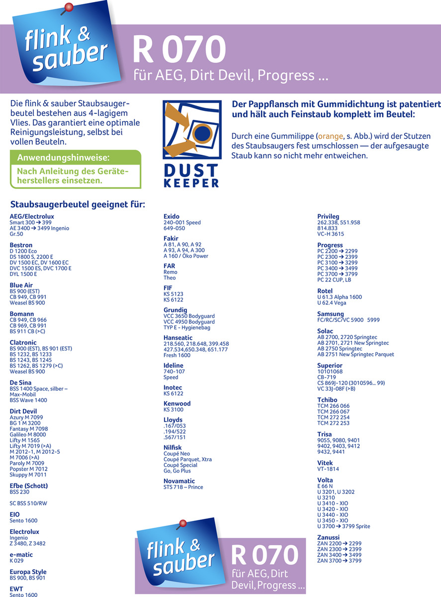 Bild 2 von flink & sauber 
            Staubsaugerbeutel R 070