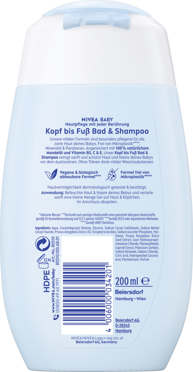 Bild 2 von NIVEA BABY Kopf bis Fuß Bad & Shampoo, 200 ml
