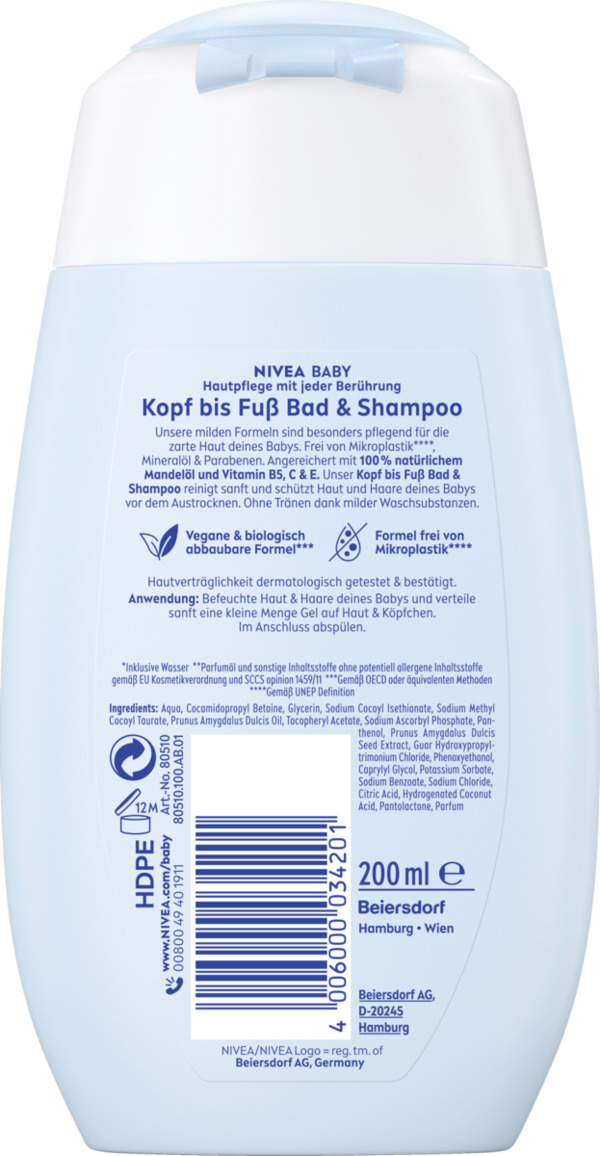 Bild 2 von NIVEA BABY Kopf bis Fuß Bad & Shampoo, 200 ml