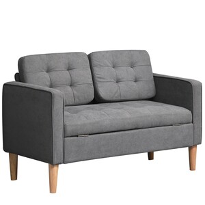 HOMCOM 2-Sitzer Sofa mit abnehmbaren Kissen grau 117 x 62 x 78 cm (BxTxH)   Sitzmöbel Polstersofa Polstermöbel Couch Wohnzimmer