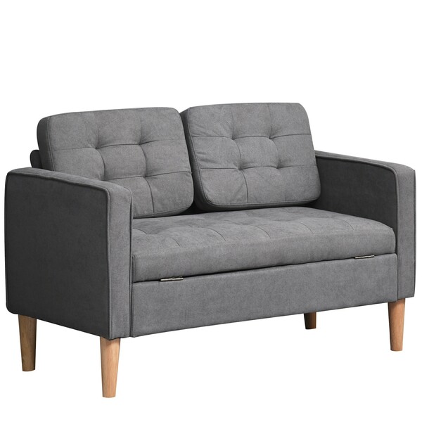 Bild 1 von HOMCOM 2-Sitzer Sofa mit abnehmbaren Kissen grau 117 x 62 x 78 cm (BxTxH)   Sitzmöbel Polstersofa Polstermöbel Couch Wohnzimmer