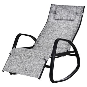 Outsunny Schaukelstuhl mit verstellbarer Rückenlehne und Fußstütze grau, schwarz 69 x 64 x 110 cm (LxBxH)   Schaukelliege mit Kopfkissen Gartenliege Relaxliege