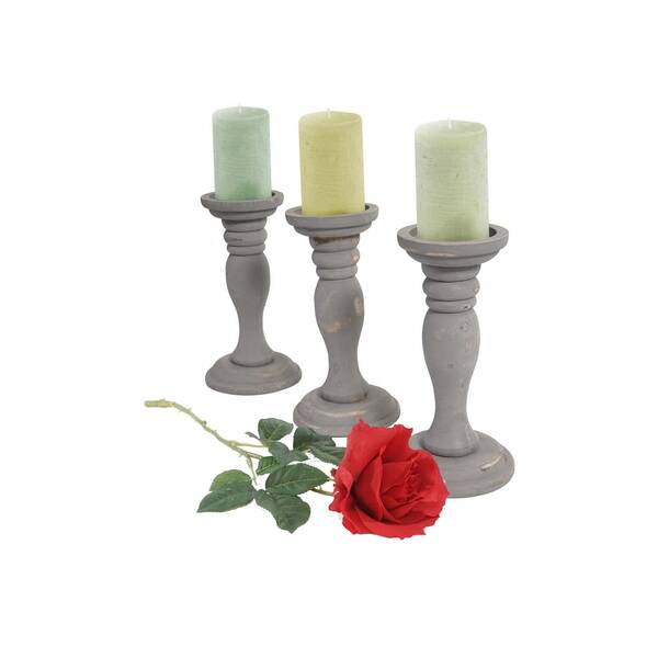 Bild 1 von 3er Set Kerzenständer H361, Kerzenhalter, Shabby-Look Vintage Höhe 24cm ~ grau