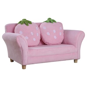 HOMCOM Kinder Erdbeersofa rosa, grün 90 x 50 x 43 cm (LxBxH)   Kindersessel Softsofa Kinderzimmer Sofa Sessel