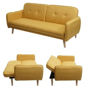 Schlafsofa MCW-J18, Couch Klappsofa Gästebett Bettsofa, Schlaffunktion Stoff/Textil ~ gelb