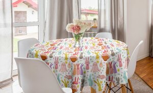 Abakuhaus Tischdecke »Kreis Tischdecke Abdeckung für Esszimmer Küche Dekoration«, Hase Bunte Kaninchen-rosa Herzen
