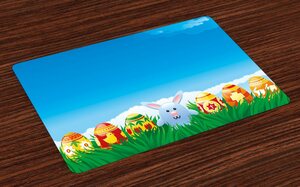 Platzset, »Waschbare Stoff Esszimmer Küche Tischdekorations Digitaldruck«, Abakuhaus, (4-teilig, 4 Teilig-St., Set aus 4x), Osterhase Cartoon Ostern Kaninchen