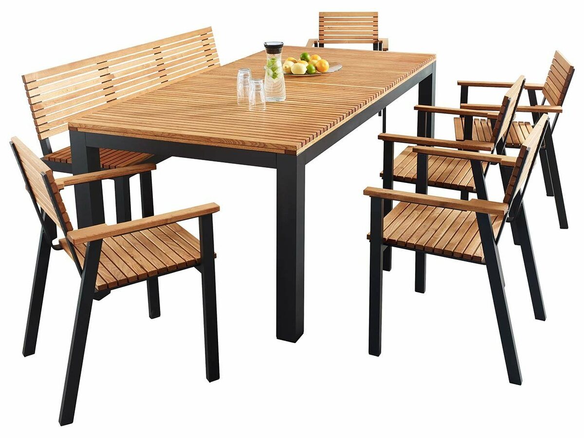 Bild 1 von memo Gartenmöbelset »Sassa«, (Spar-Set, 7-tlg., Tisch 200 x 100 cm mit 5 Stühlen und Bank), Made in Europe