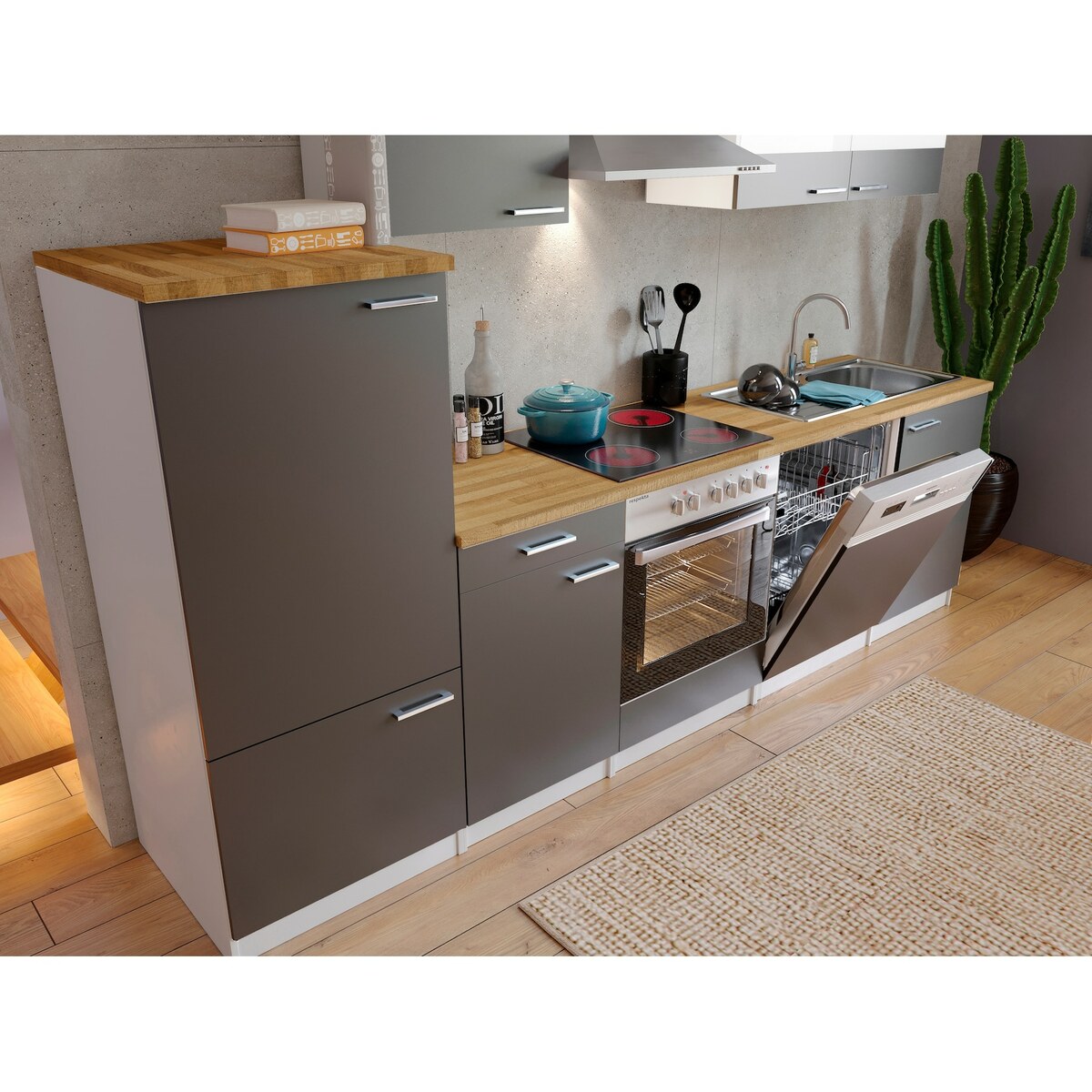 Bild 1 von Respekta Küchenzeile KB280WGC 280 cm Weiß - Grau mit Glaskeramik