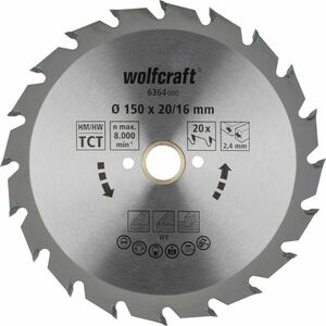 Wolfcraft Kreissägeblatt Serie grün - schnelle, feine Schnitte Ø 150 mm, Bohrung Ø 20 mm