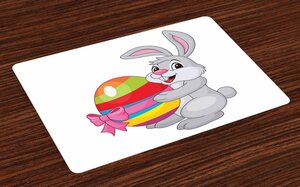 Platzset, »Waschbare Stoff Esszimmer Küche Tischdekorations Digitaldruck«, Abakuhaus, (4-teilig, 4 Teilig-St., Set aus 4x), Ostern Cartoon-Kaninchen