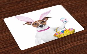 Platzset, »Waschbare Stoff Esszimmer Küche Tischdekorations Digitaldruck«, Abakuhaus, (4-teilig, 4 Teilig-St., Set aus 4x), Ostern Hund als Osterhase