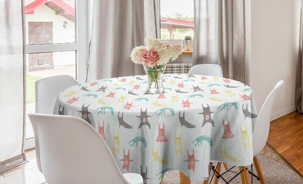 Bild 1 von Abakuhaus Tischdecke »Kreis Tischdecke Abdeckung für Esszimmer Küche Dekoration«, Hase Hasen Doing Yoga Poses