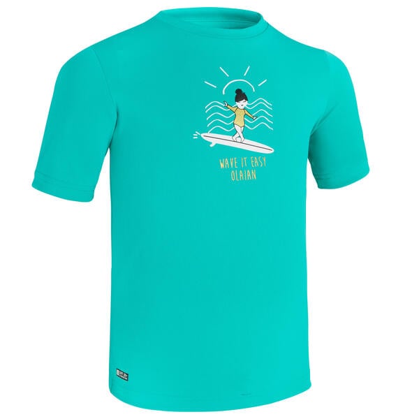 Bild 1 von Wasser-T-Shirt UV-Schutz Surf Kinder türkisgrün bedruckt