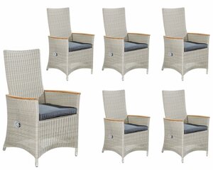 LC Garden Gartensessel »Chelsea 6er Set Positionsstuhl Verstellsessel beige inkl. Sitzkissen 70x67x108cm« (6-St), stufenlos verstellbar, UV- und Regenbeständigkeit