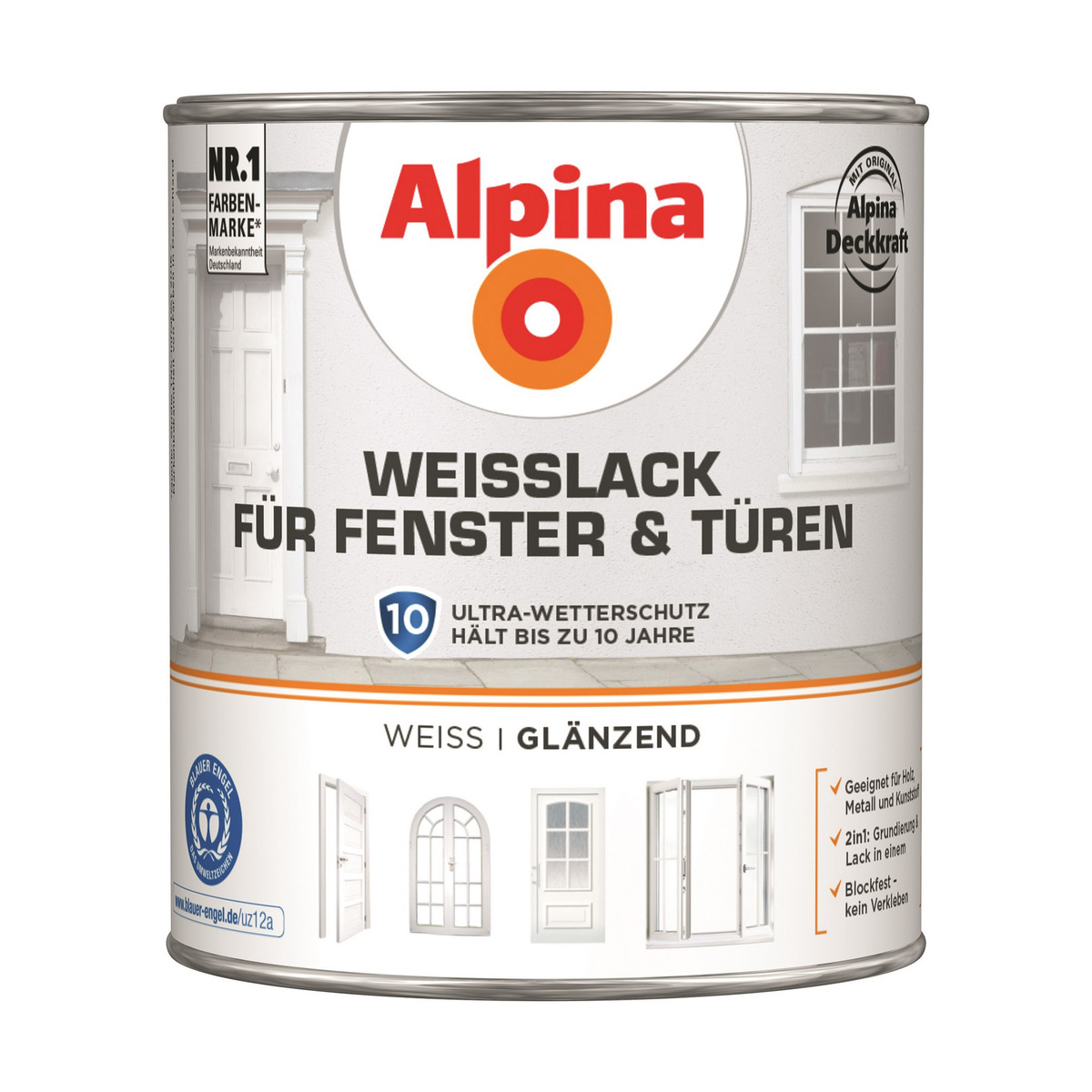Bild 1 von Alpina Weißlack für Fenster und Türen glänzend 2 l