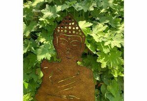 K&L Wall Art Gartenstecker »Buddha Gartenstecker Edelrost 65cm Garten Metallschild« (Metallstecker) langlebige Feng Shui Deko