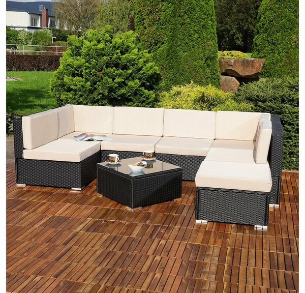 Bild 1 von Mucola Gartenlounge-Set »Lounge Gartenmöbel Set Sitzgruppe aus Polyrattan & Polyester in Schwarz, Grau, Braun Gartenlounge Sitzgarnitur Gartenmöbel XXL«, (Set, 8-tlg., 1x Mehrteiliger Sofa 1x Ott