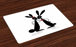 Platzset, »Waschbare Stoff Esszimmer Küche Tischdekorations Digitaldruck«, Abakuhaus, (4-teilig, 4 Teilig-St., Set aus 4x), Hase Paar Kaninchen Fliege