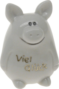 Dekorieren & Einrichten Keramikschweinchen mit goldener Schrift "Viel Glück", weiß
