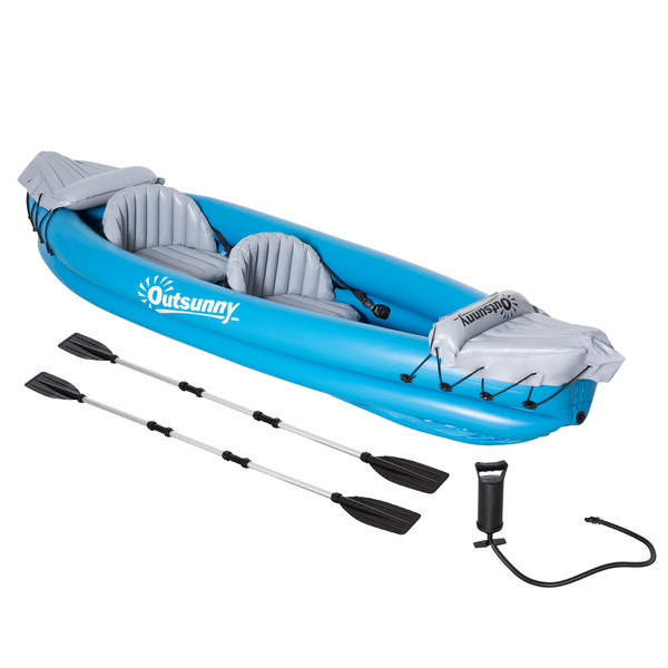 Bild 1 von Outsunny aufblasbare Kajaks 2-Personen Schlauchboot Kanu mit Luftkammer Unisex PVC Stahl Blau Grau