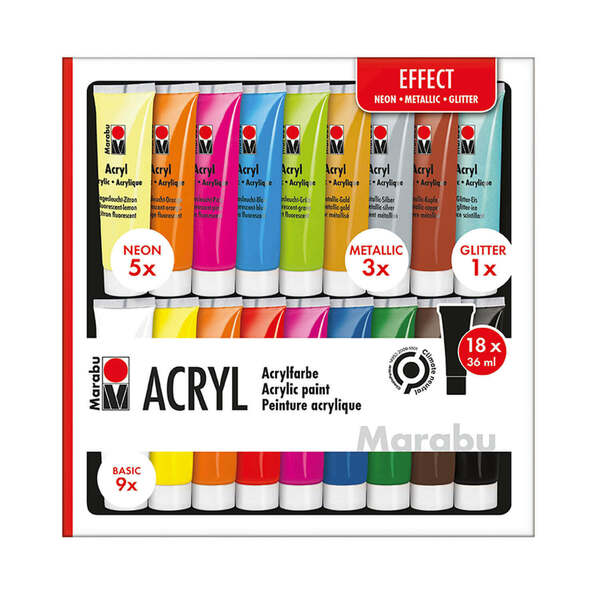 Bild 1 von Acrylfarben-Set 18 Farben "Effect" mehrere Farben auf Wasserbasis