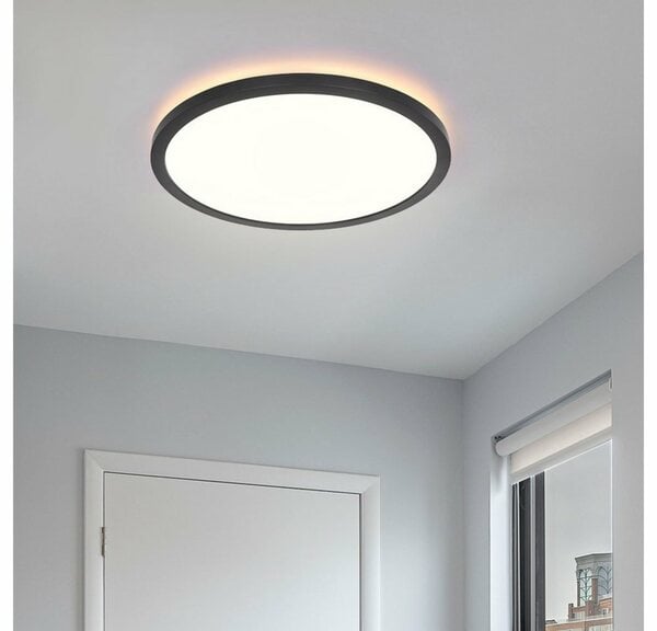 Bild 1 von etc-shop LED Deckenleuchte, Badezimmer Lampe schwarz Deckenleuchte Wohnzimmer Modern Küchenlampe LED, Backlight, IP44, 1x LED 18W 1500Lm warmweiß, DxH 29,4x2,5 cm
