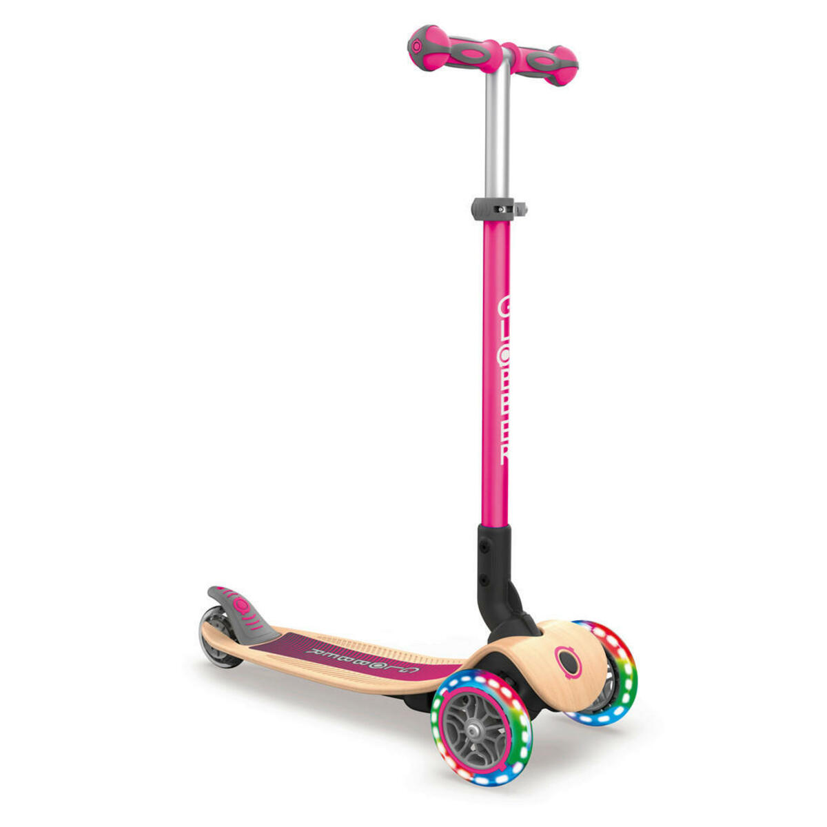 Bild 1 von Globber Scooter, Pink, Birke, Holz, Kunststoff, Birke, 77.5x56 cm, Fsc, EN 71, Hinterrad-Reibungsbremse, höhenverstellbarer Lenker mit Schnellspanner, ABEC-5-Kugellager, Lenkstange abnehmbar, weiche