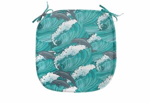 Abakuhaus Stuhlkissen »Dekoratives wasserfestes Kissen mit Riemen für Küchensitze«, Ozean Surfen Doodle Dolphins