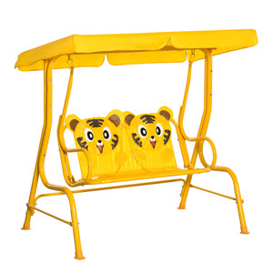 Outsunny Kinder Hollywoodschaukel 2-Sitzer Kinderschaukel mit verstellbarem Sonnendach Gartenschaukel für 3-6 Jahre Kinder Metall Gelb 110x74x113cm