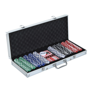 HOMCOM Pokerkoffer Pokerset 500 Pokerchips 2xKartenspiel 5xWürfel 1xAlukoffer Poker Set Jetons Koffer Alu+ Polystyrol 55,5x22x6,5cm