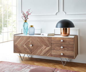 Sideboard Pacino 175 cm Sheesham Natur Steinplatte Weiß